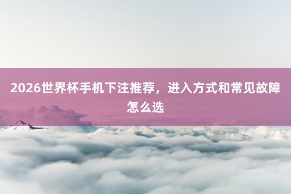 2026世界杯手机下注推荐，进入方式和常见故障怎么选